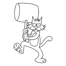 coloring page: Character Tickle from the animated series The Simpsons with a Hammer