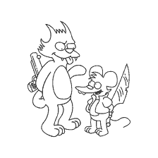 coloring page: Tickle and Scratch in a Simpsons coloring book