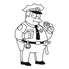 coloring page: Police Chief Clancy Wiggum holds a donut and coffee