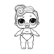 kleurplaat: Kleurende pop LOL baby Diva met grote ogen en krullen