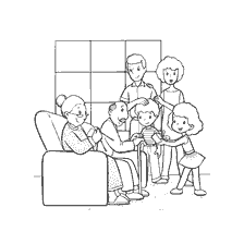 boyama sayfası: Aile G&uuml;n&uuml;'n&uuml; kutlayan b&uuml;y&uuml;k bir ailenin &ccedil;izimi