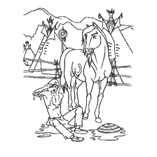 coloring page: Coloring picture with Mustang Spirit and man