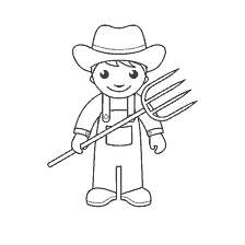 pagina da colorare: Disegno di un contadino con forchette in mano