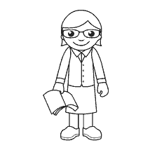 pagina da colorare: Un disegno di un bibliotecario umano con un libro nelle sue mani