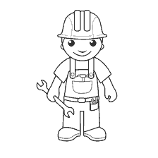 pagina da colorare: Immagine di un lavoratore con chiave e casco