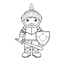 pagina da colorare: Cavaliere con spada e scudo per bambini