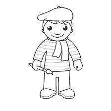 pagina da colorare: Cartoon artista in una panca con un pennello nelle sue mani