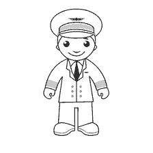 pagina da colorare: Pilota di cartone in uniforme con un sorriso