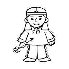 pagina da colorare: Un disegno di un uomo in costume indiano con arco e freccia