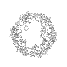 página para colorir: Coroa de Natal com decora&ccedil;&otilde;es e fitas