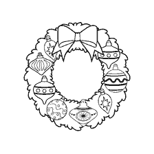 página para colorir: Colorindo com a imagem da grinalda de Ano Novo com brinquedos e arco