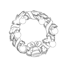 página para colorir: Colorir uma coroa de Natal com decora&ccedil;&otilde;es