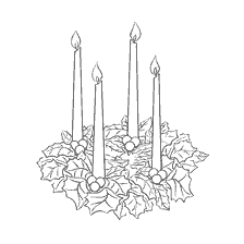 página para colorir: Grinalda de Natal com quatro velas e folhas