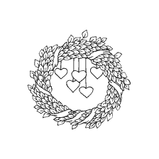 página para colorir: Grinalda de Natal com cora&ccedil;&otilde;es pendurados