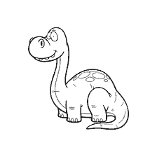 página para colorear: Racursa con Apatosaurus, dinosaurio de dibujos animados con una buena sonrisa