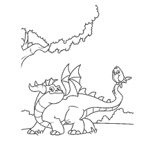 pagina da colorare: Drago colorato su una passeggiata con un uccello