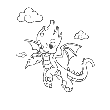 pagina da colorare: Disegno di un drago carino con nuvole