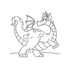 pagina da colorare: Colorare con l'immagine di un drago ben nutrito con caratteristiche espressive e grandi occhi