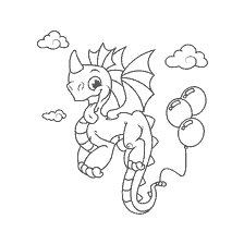 pagina da colorare: Drago colorante con palloncini nelle nuvole