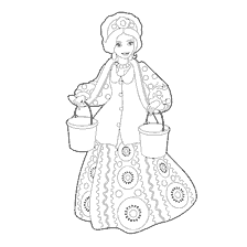 kleurplaat: Tekening van een Russische schoonheid met emmers in zijn handen