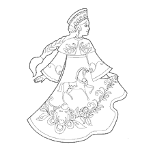 kleurplaat: Russische schoonheid met het beeld van een meisje in een traditionele outfit