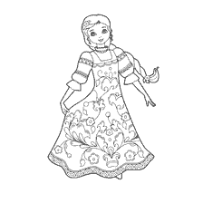 kleurplaat: Een meisje kleuren in een traditionele Russische outfit met een bloemenpatroon