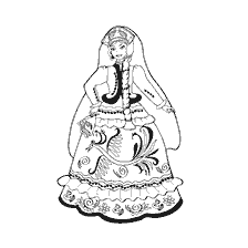 kleurplaat: Tekening van een Russische schoonheid in een traditionele jurk met versiering