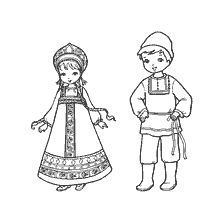 coloring page: Drawing children in traditional Russian national costumes