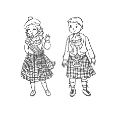 coloring page: Coloring picture of Scottish children in traditional costumes