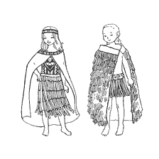coloring page: Children in traditional New Zealand costumes for coloring