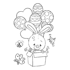 kleurplaat: Verpleegkundigen: een konijntje met ballonnen en bloemen