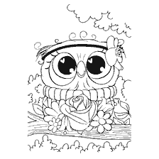 kleurplaat: Tekening van een schattige uil met bloemen