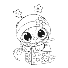 kleurplaat: Tekening van Nurses-Pretty: een kat in een doos met sterren