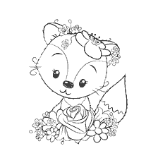 kleurplaat: Tekening van een schattige vos met bloemen