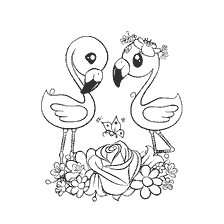 kleurplaat: Kleuren met schattige flamingo's en bloemen