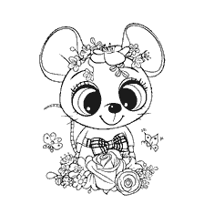 kleurplaat: Een muis kleuren met bloemen en vlinders