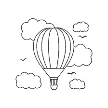 pagina da colorare: Palloncino colorato con cesto e nuvole per bambini