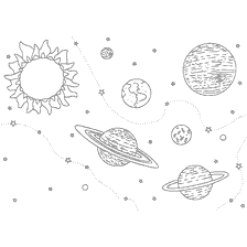 coloriage: Coloration avec les plan&egrave;tes du syst&egrave;me solaire et du soleil