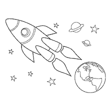 coloriage: La roche vole de la Terre dans l'espace