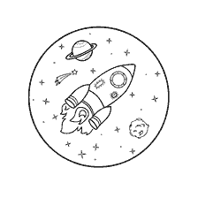 coloriage: Rocket et astronaute dans l'espace