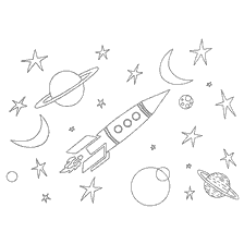 coloriage: Coloration spatiale avec fus&eacute;e et plan&egrave;tes