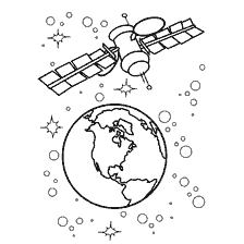 coloriage: Image de la coloration de la station spatiale avec la Terre en arri&egrave;re-plan