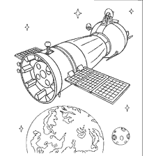 coloriage: Rocket Alliance dans l'espace avec la Terre et la Lune