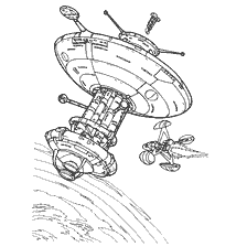 coloriage: Coloration avec l'image de la station spatiale et du vaisseau spatial