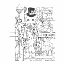 kolorowanka: Kolorowanie kota w stylu steampunk dla dorosłych anty-stres