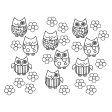 coloring page: Coloring for adults with owls on a colored background