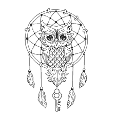 coloring page: Coloring anti-stress with an image of an owl and a dream catcher