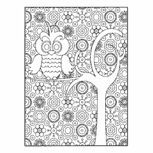 coloring page: Coloring anti-stress with an image of an owl on a tree