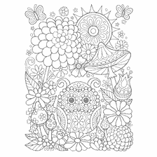 coloring page: Coloring for adults anti-stress with an image of an owl and nature