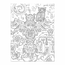 coloring page: Coloring for adults anti-stress with the image of owls and geometric patterns